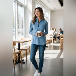 Adidas Women's Light Blue Half-Zip Sweatshirt